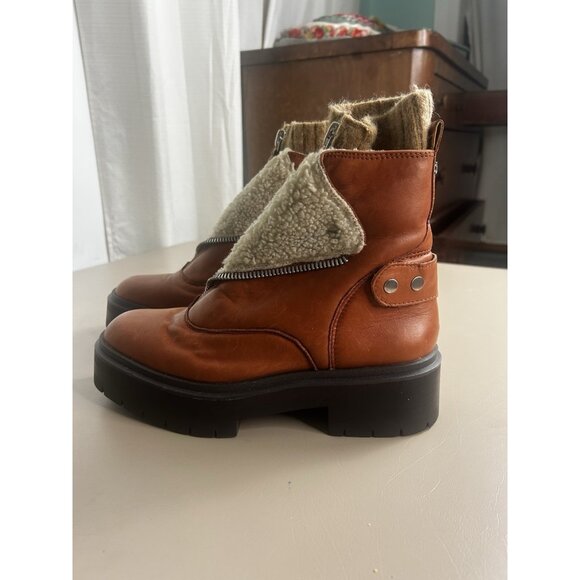 Sam Edelman Linds Brown Leather Chunky Heel Rounded Toe Zipper Ankle Boots SZ 9 - Picture 4 of 15